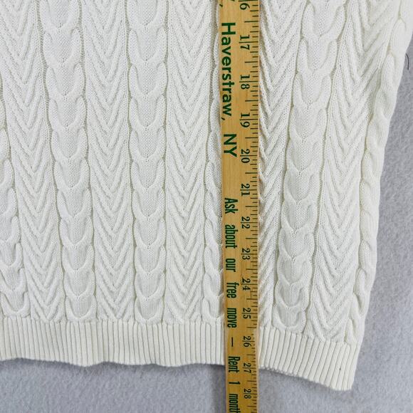 LANDS END Sweater Womens L 14-16 Turtleneck Cable Knit Pullover Cotton Off White - Picture 15 of 16